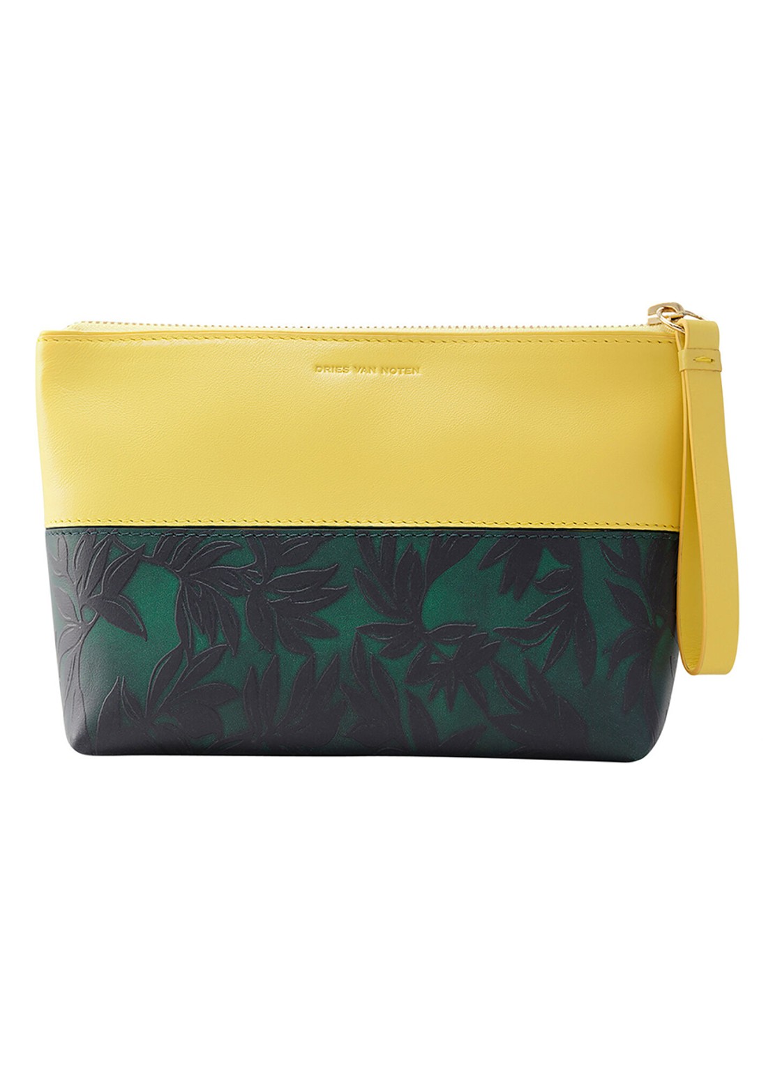 Dries Van Noten Pochette Yellow - make-up tas van kalfsleer - voorkant yellow