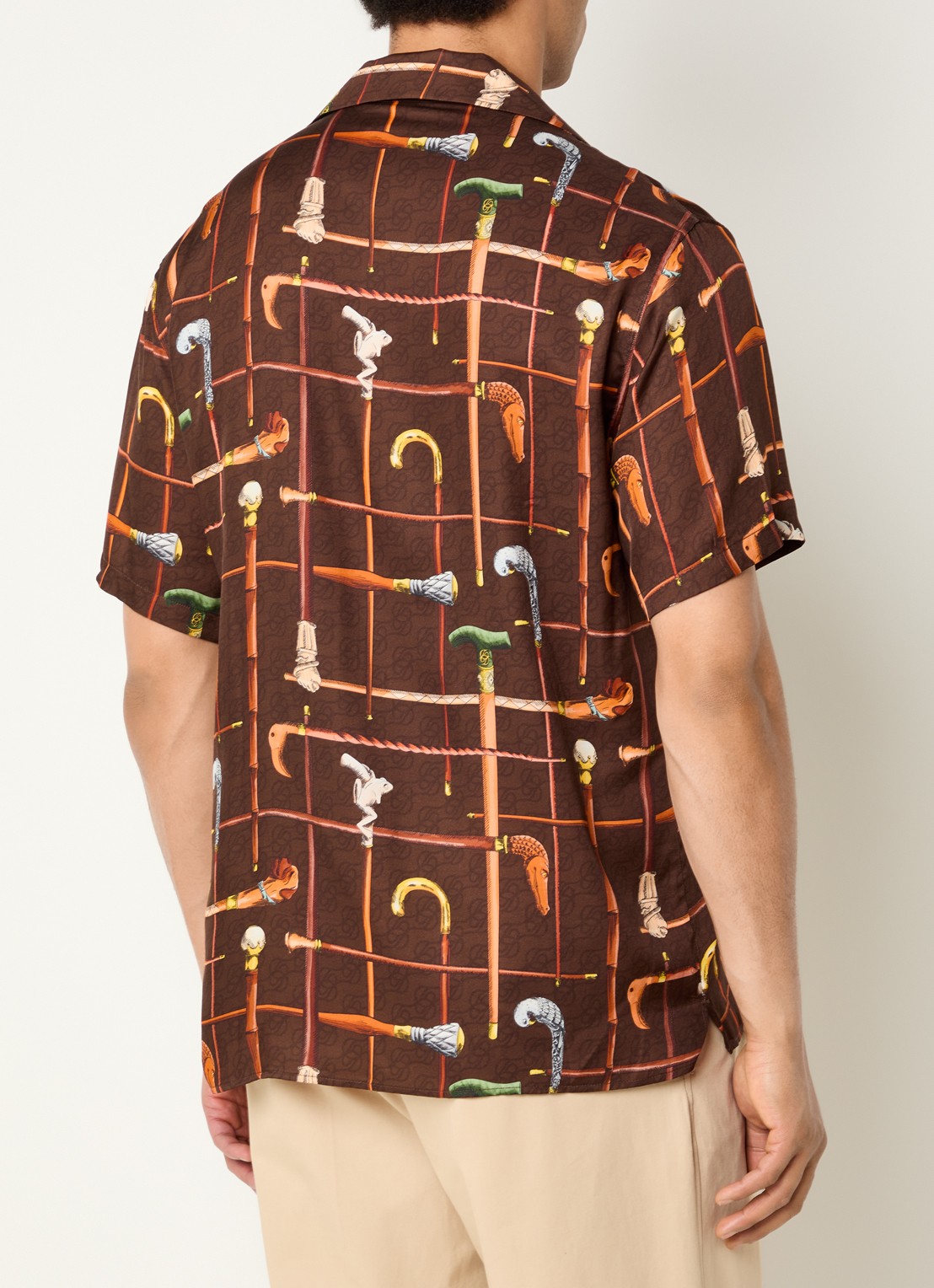 Drôle de Monsieur Cannes regular fit overhemd van satijn met print - achterkant 3 bruin