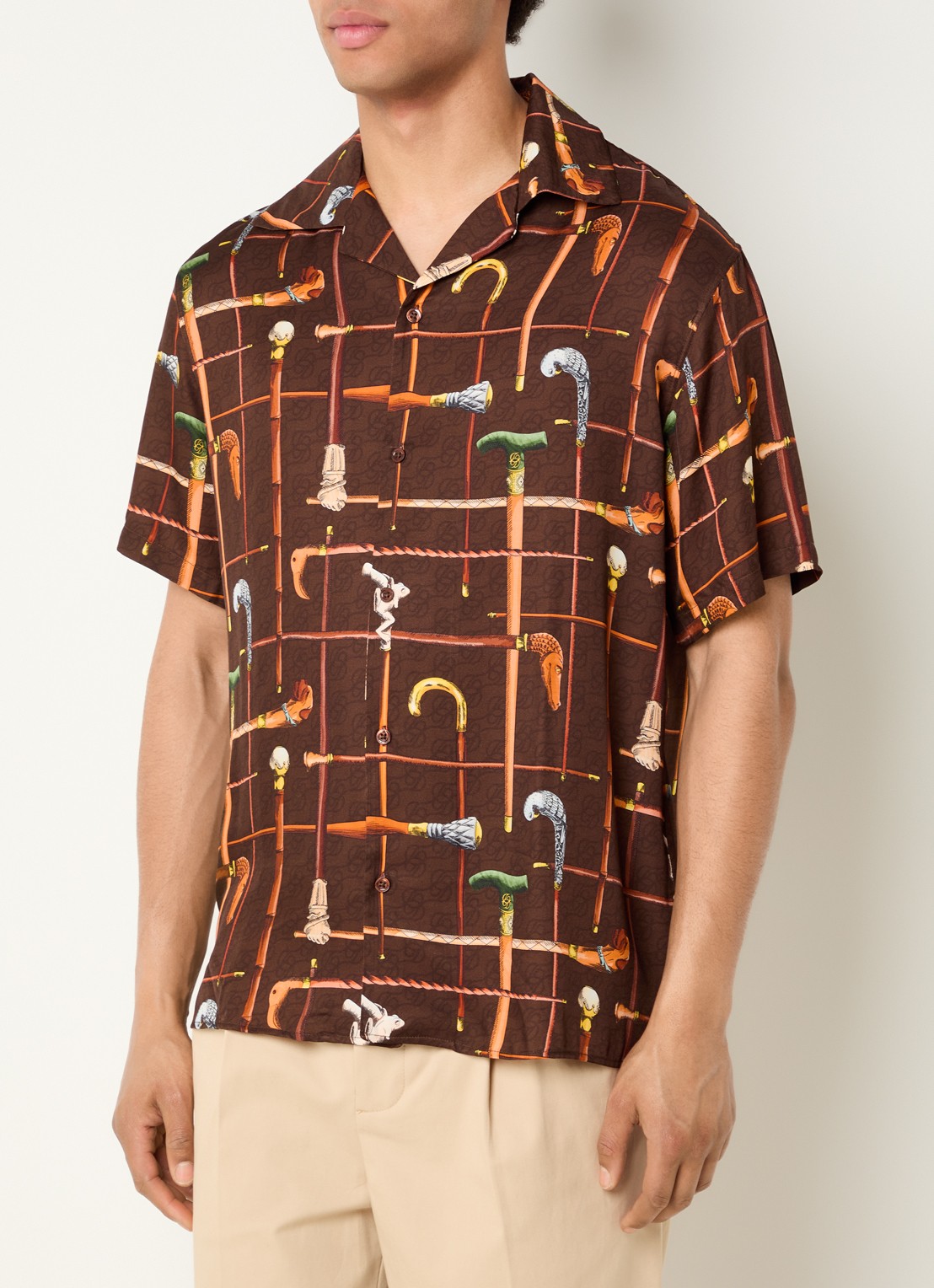 Drôle de Monsieur Cannes regular fit overhemd van satijn met print - detail 4 bruin