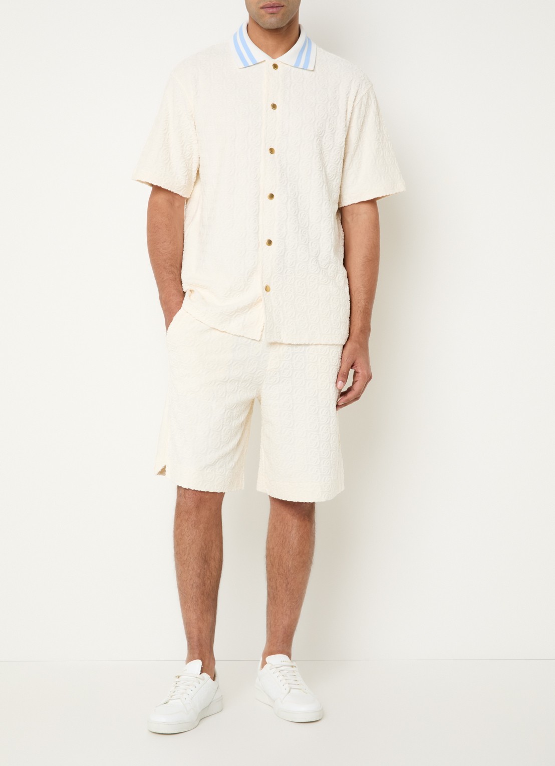 Drôle de Monsieur Chemise regular fit overhemd met structuur - voorkant 3 gebroken wit