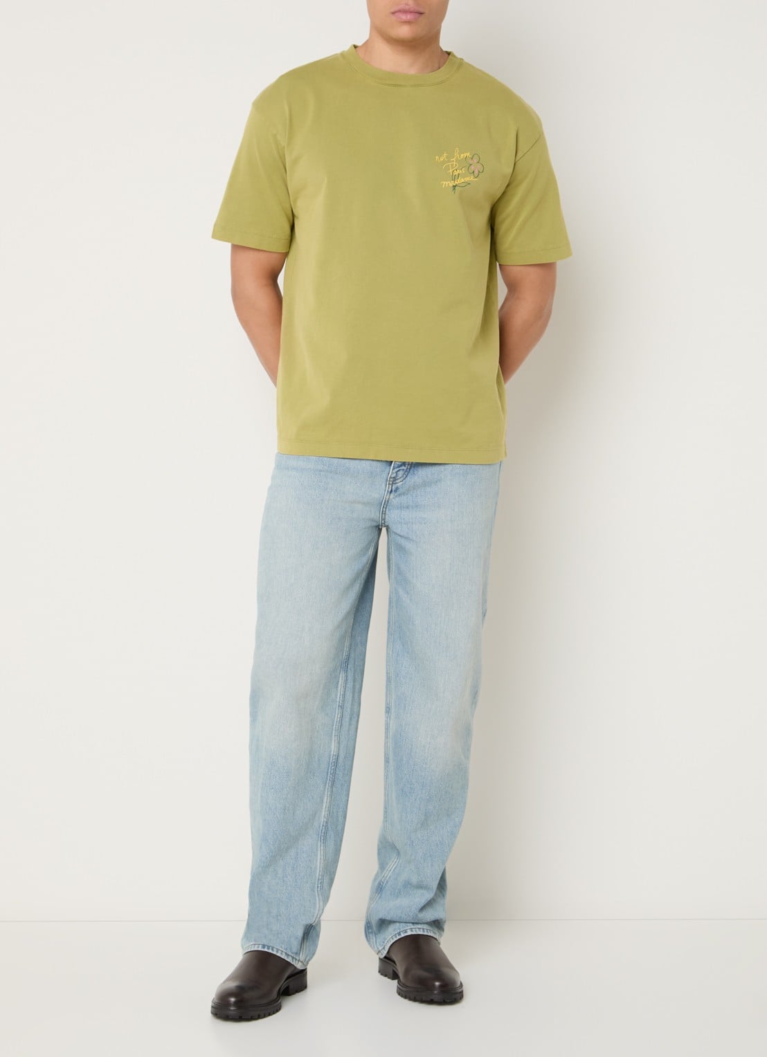 Drôle de Monsieur Equisse T-shirt logo- en backprint - voorkant 2 khaki