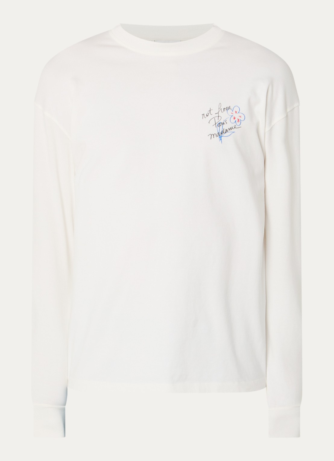 Drôle de Monsieur Esquisse longsleeve met logo- en backprint - voorkant 3 gebroken wit