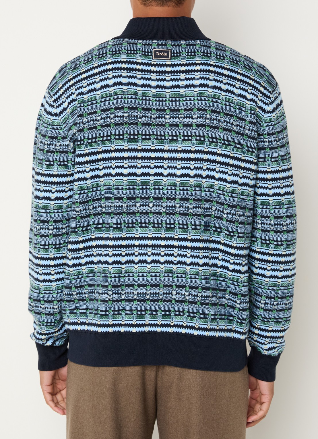 Drôle de Monsieur Fijngebreide trui met polokraag en ingebreid patroon - achterkant 4 blauw
