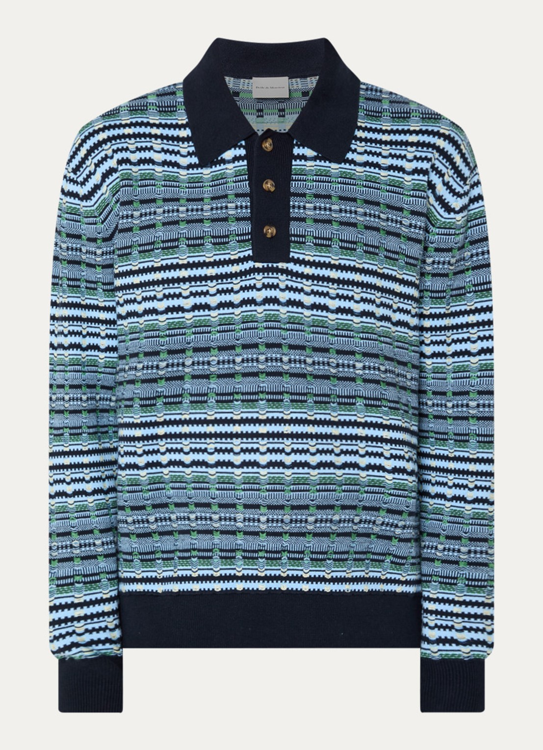 Drôle de Monsieur Fijngebreide trui met polokraag en ingebreid patroon - voorkant blauw