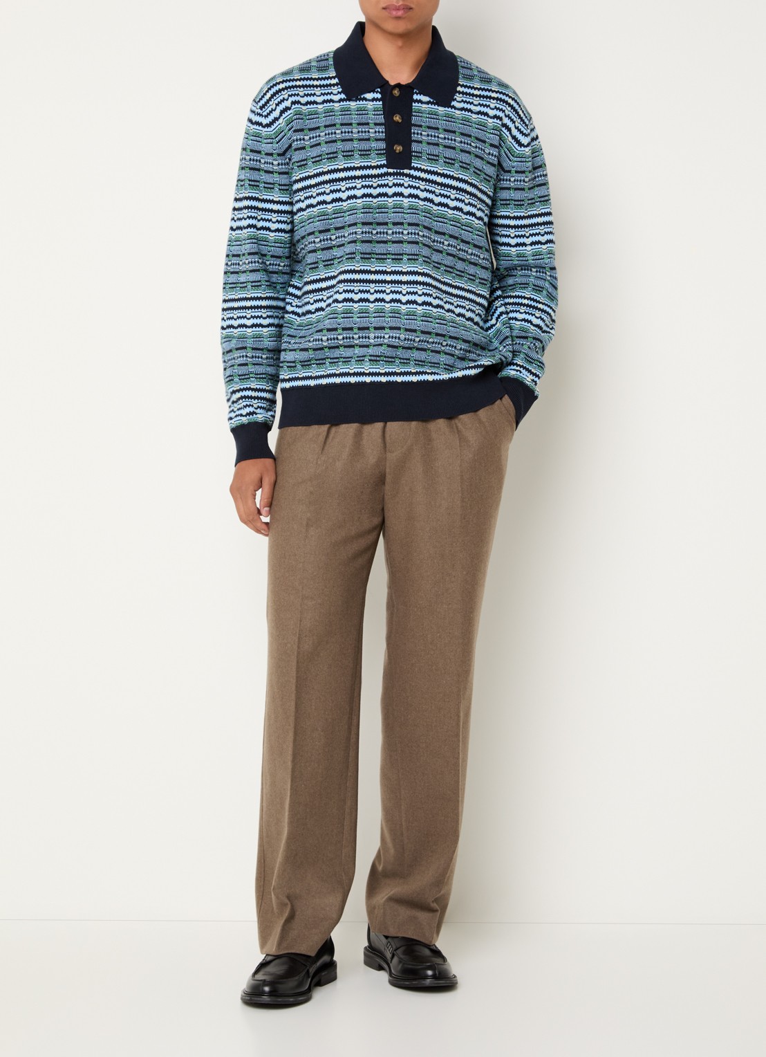 Drôle de Monsieur Fijngebreide trui met polokraag en ingebreid patroon - voorkant 2 blauw