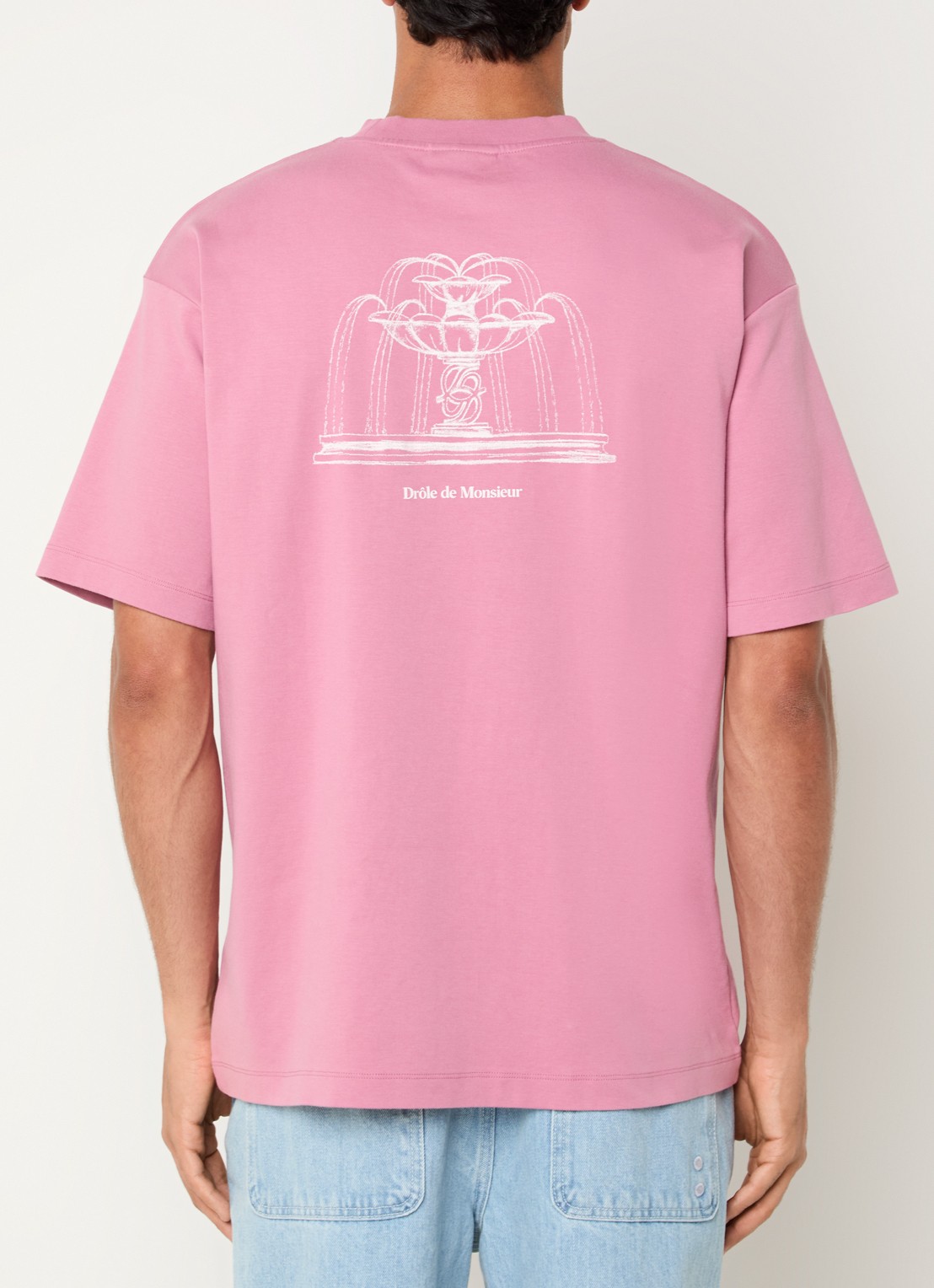 Drôle de Monsieur Fountain T-shirt met logo- en backprint - detail 4 donkerroze