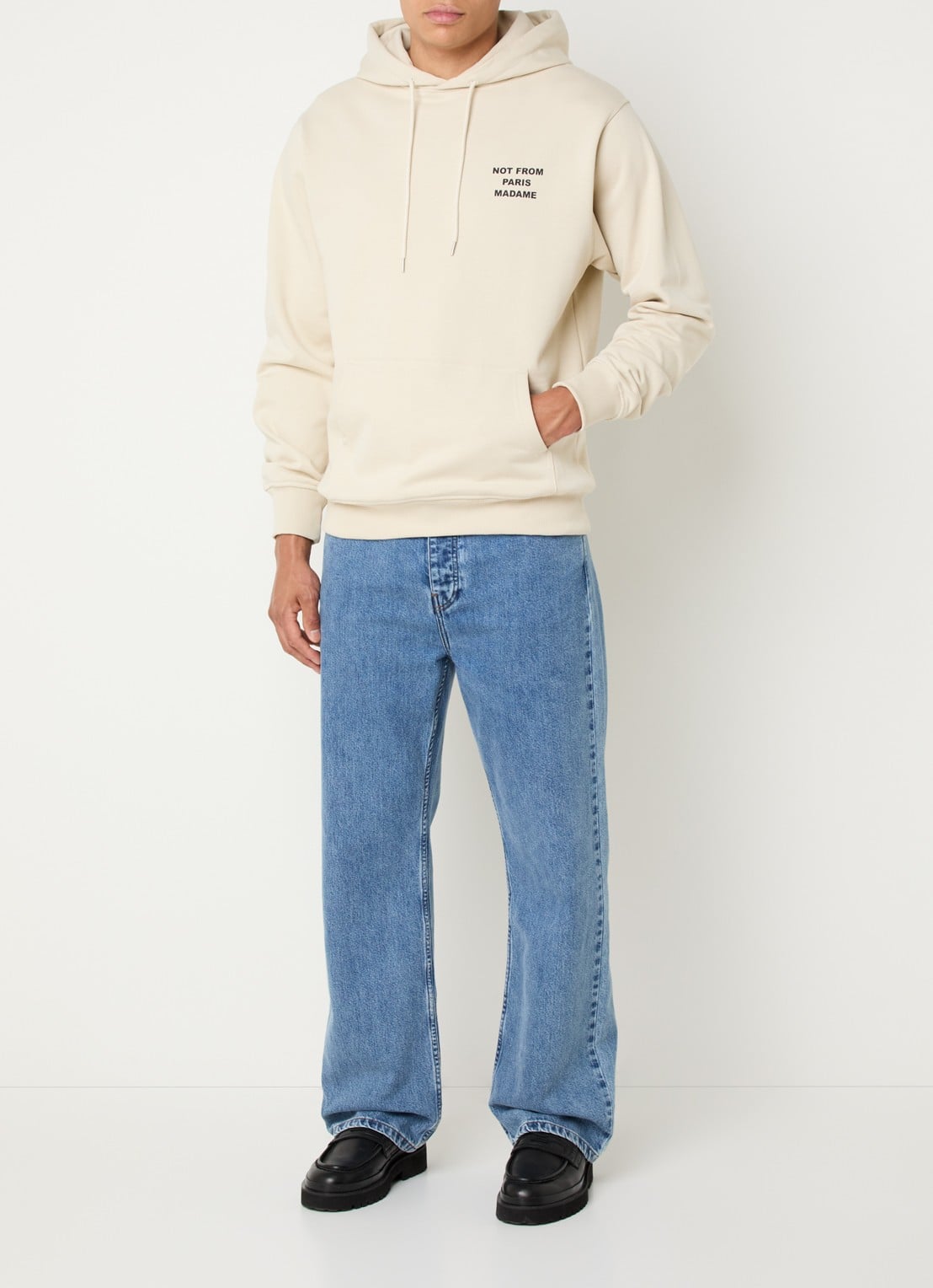 Drôle de Monsieur Hoodie met front- en backprint - voorkant 5 beige