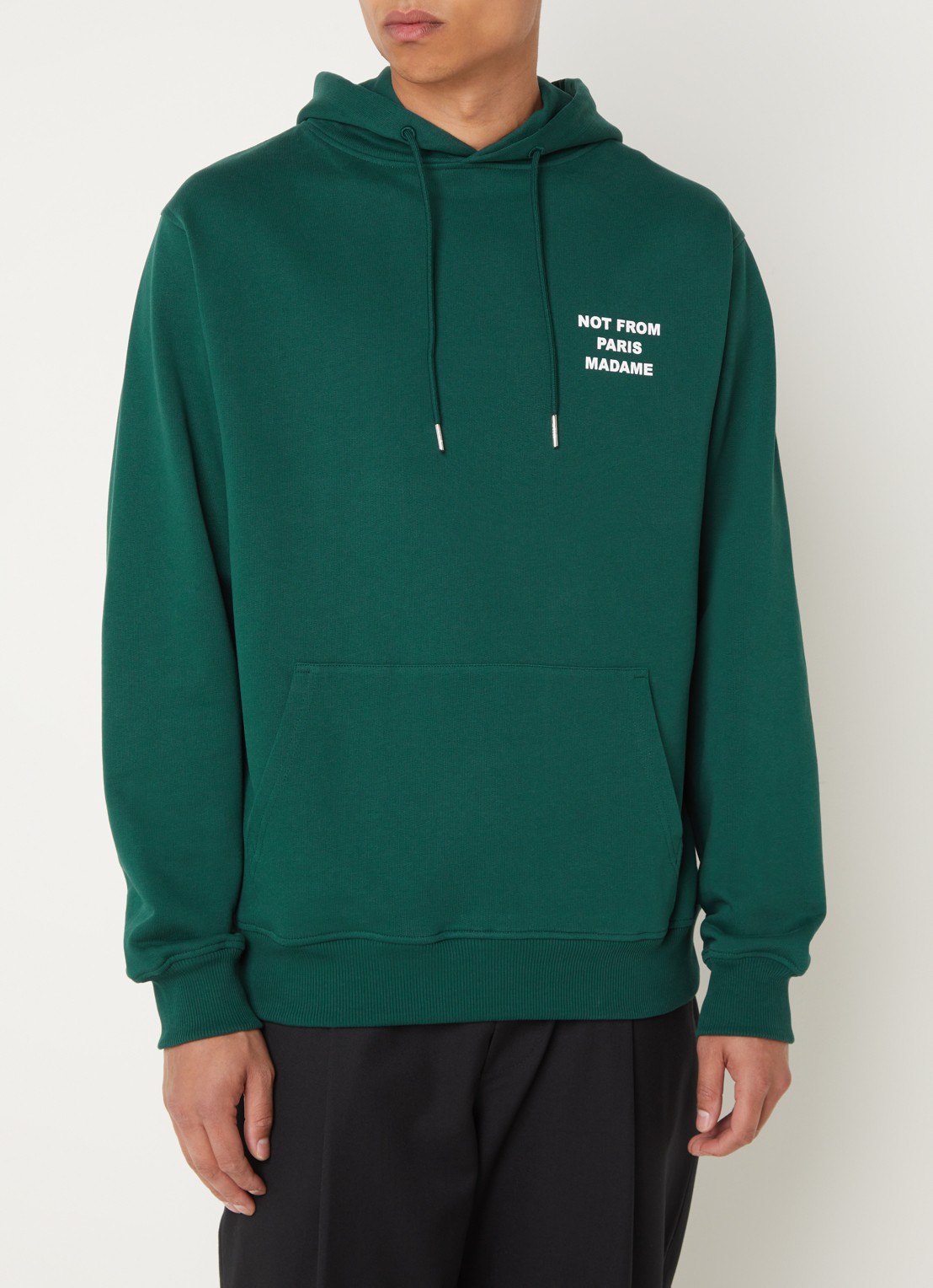 Drôle de Monsieur Hoodie met front- en backprint - achterkant 5 donkergroen