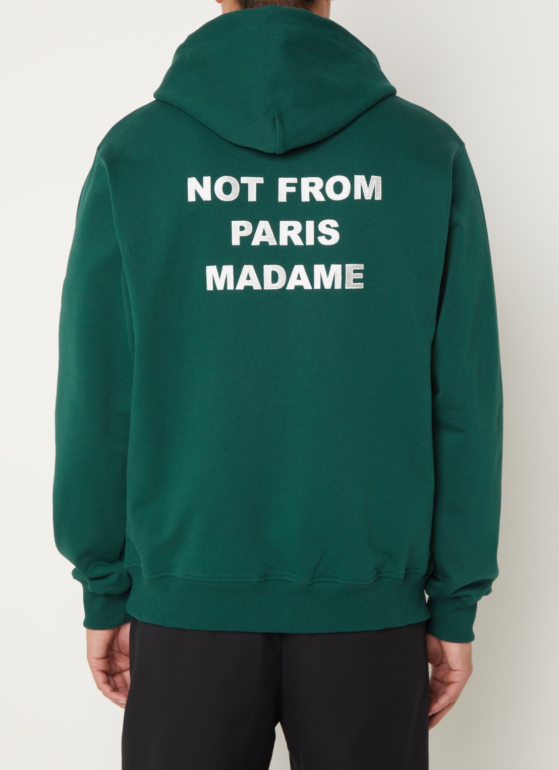 Drôle de Monsieur Hoodie met front- en backprint - detail 3 donkergroen