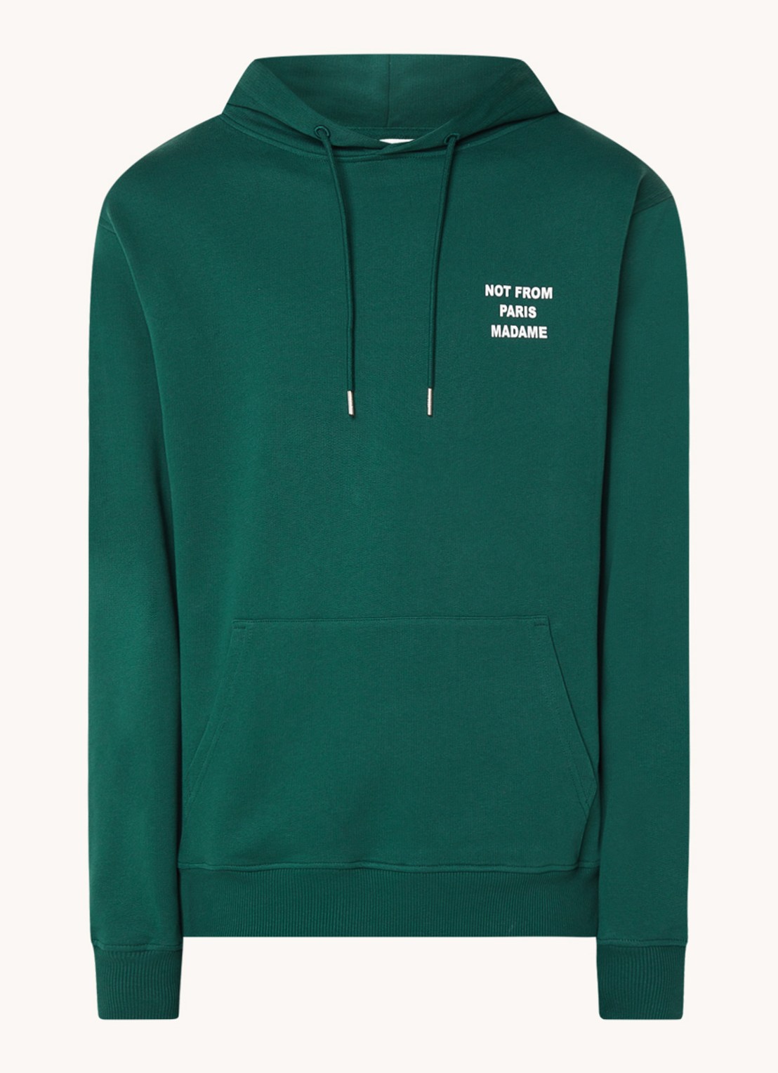 Drôle de Monsieur Hoodie met front- en backprint - voorkant donkergroen