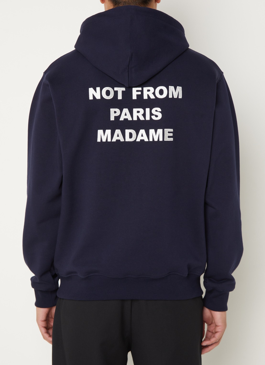 Drôle de Monsieur Hoodie met front- en backprint - detail 2 donkerblauw