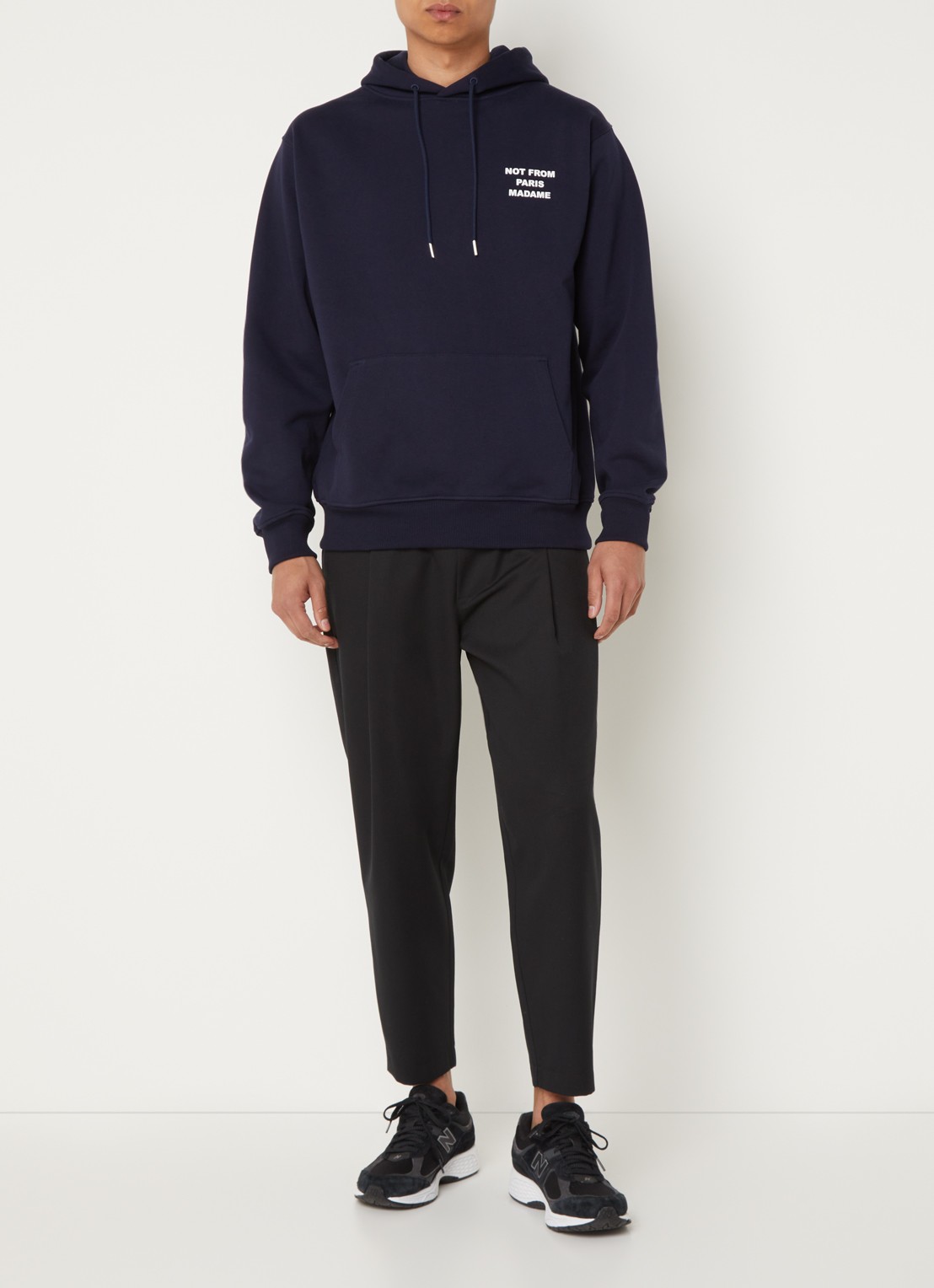Drôle de Monsieur Hoodie met front- en backprint - voorkant 5 donkerblauw