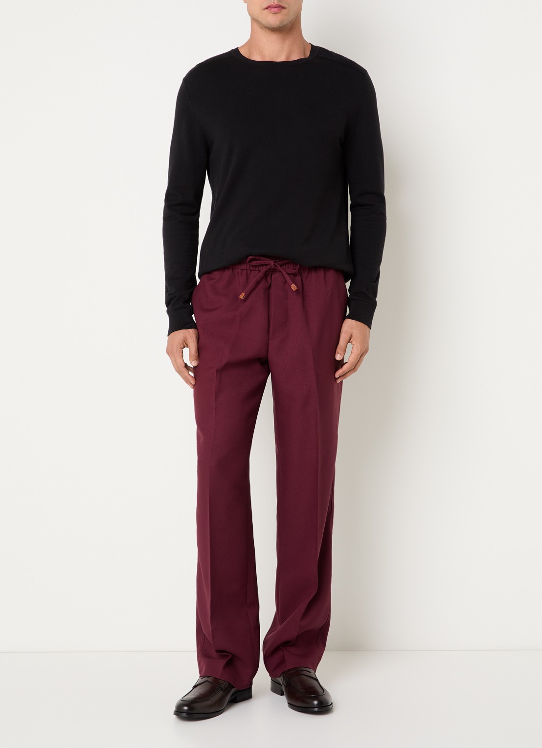Drôle de Monsieur Loose fit broek met persplooi en steekzakken - voorkant 5 bordeauxrood