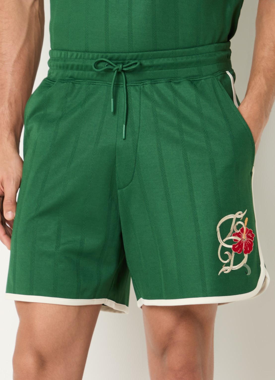 Drôle de Monsieur Loose fit korte broek met borduring - detail 2 donkergroen