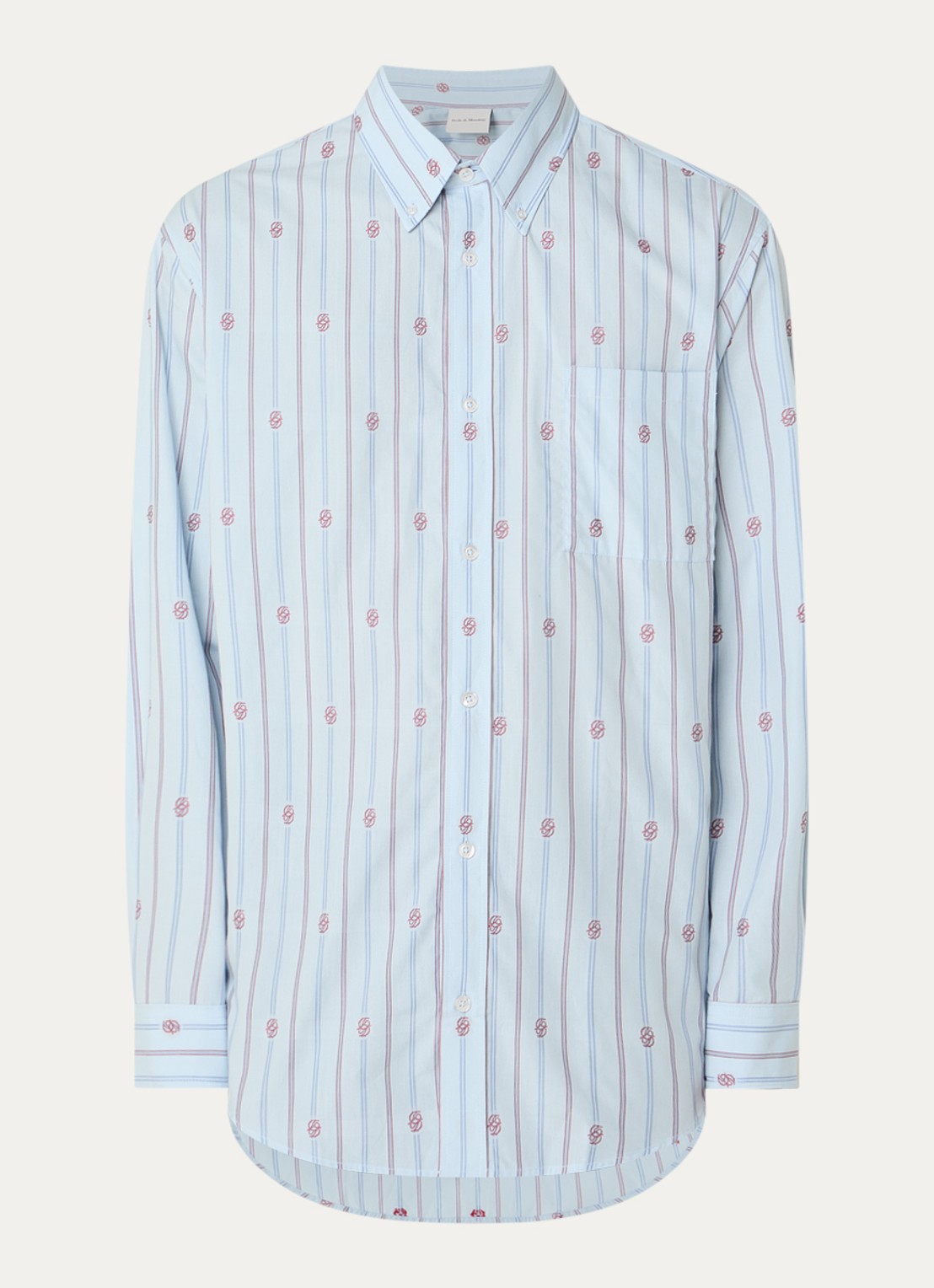 Drôle de Monsieur Monogram comfort fit overhemd met streep- en logoprint - voorkant 2 lichtblauw