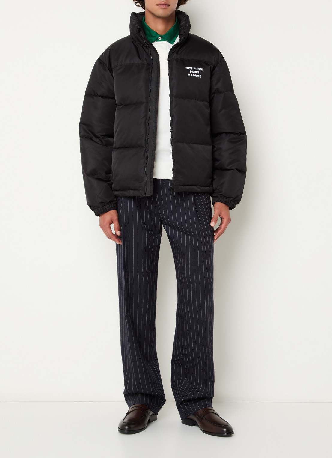 Drôle de Monsieur Puffer jack met logo en steekzakken - voorkant 2 zwart