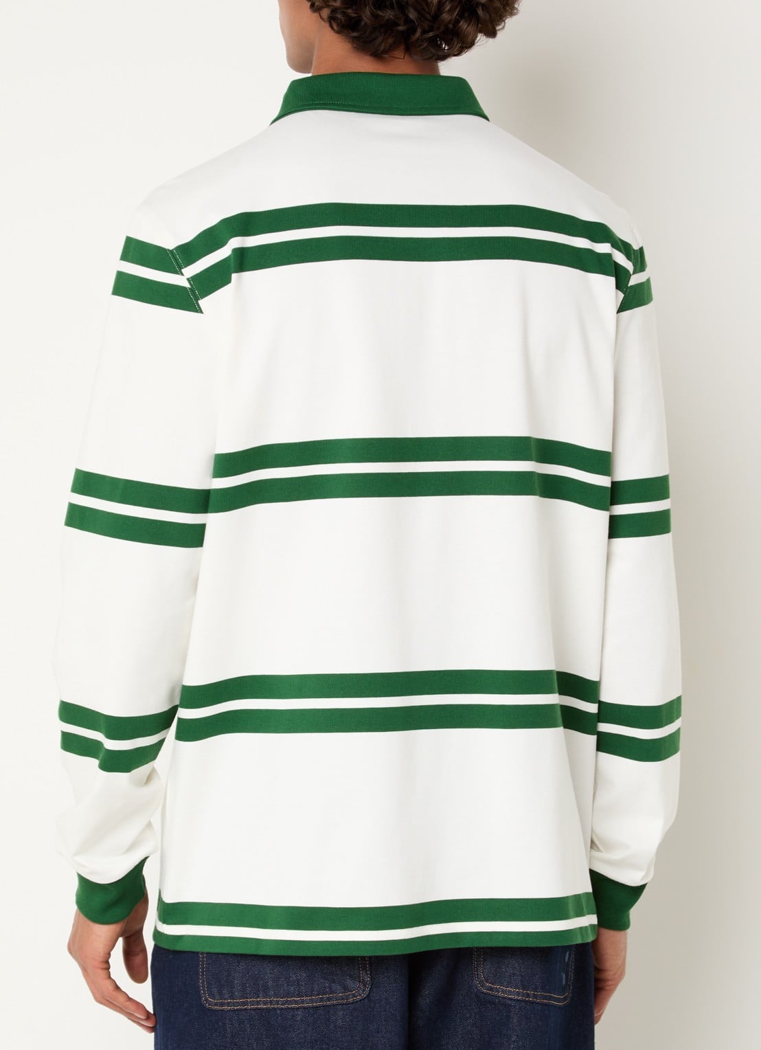 Drôle de Monsieur Regular fit polo met streepprint en logo - achterkant donkergroen