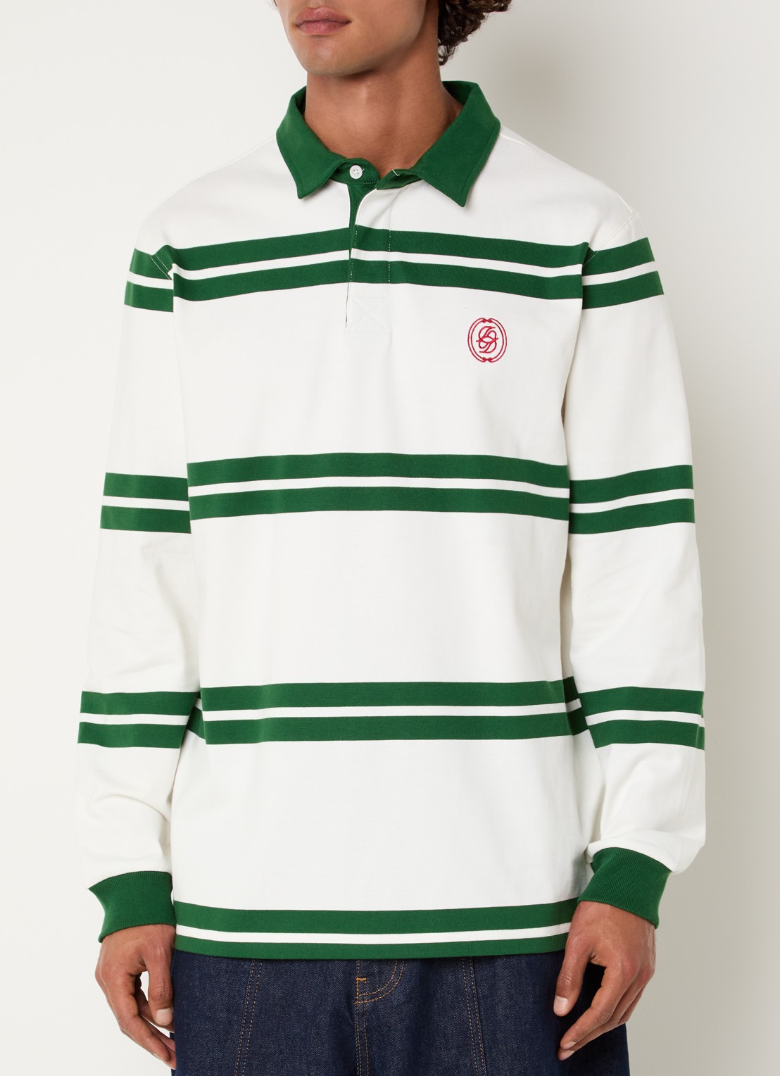 Drôle de Monsieur Regular fit polo met streepprint en logo - detail 4 donkergroen