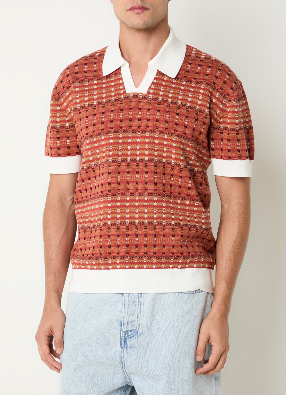 Drôle de Monsieur Regular fit polo met stretch - detail 2 roodbruin