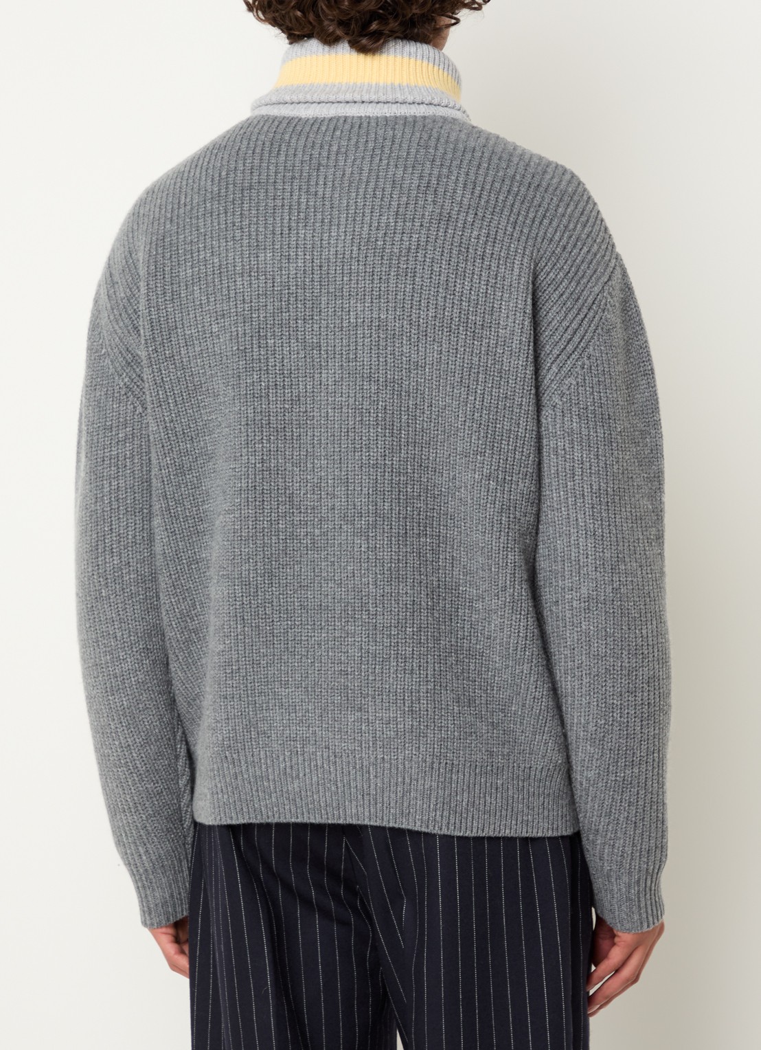 Drôle de Monsieur Ribgebreide pullover in kasjmierblend met halve rits - achterkant 3 grijs