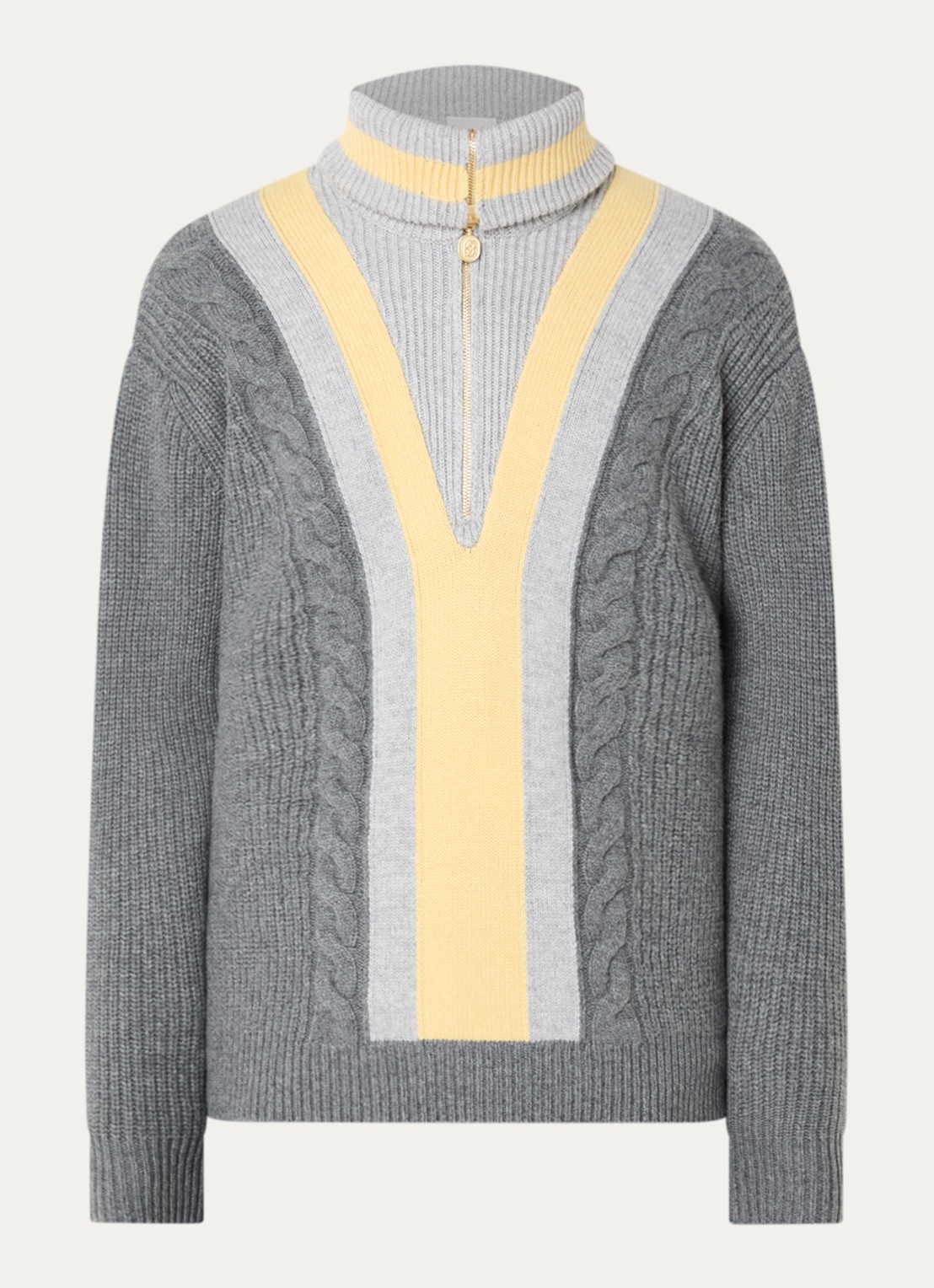 Drôle de Monsieur Ribgebreide pullover in kasjmierblend met halve rits - voorkant grijs