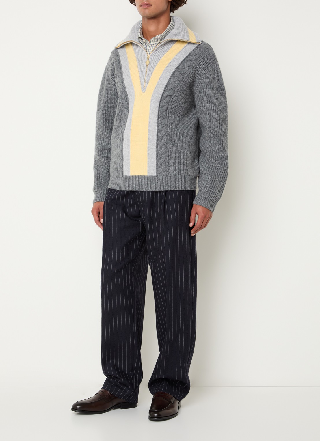 Drôle de Monsieur Ribgebreide pullover in kasjmierblend met halve rits - voorkant 2 grijs