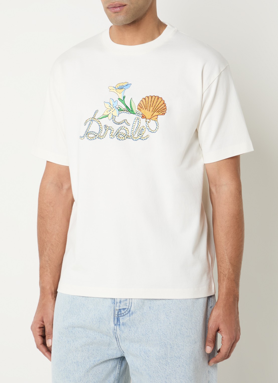 Drôle de Monsieur Shell T-shirt met logoprint - detail 2 ivoor