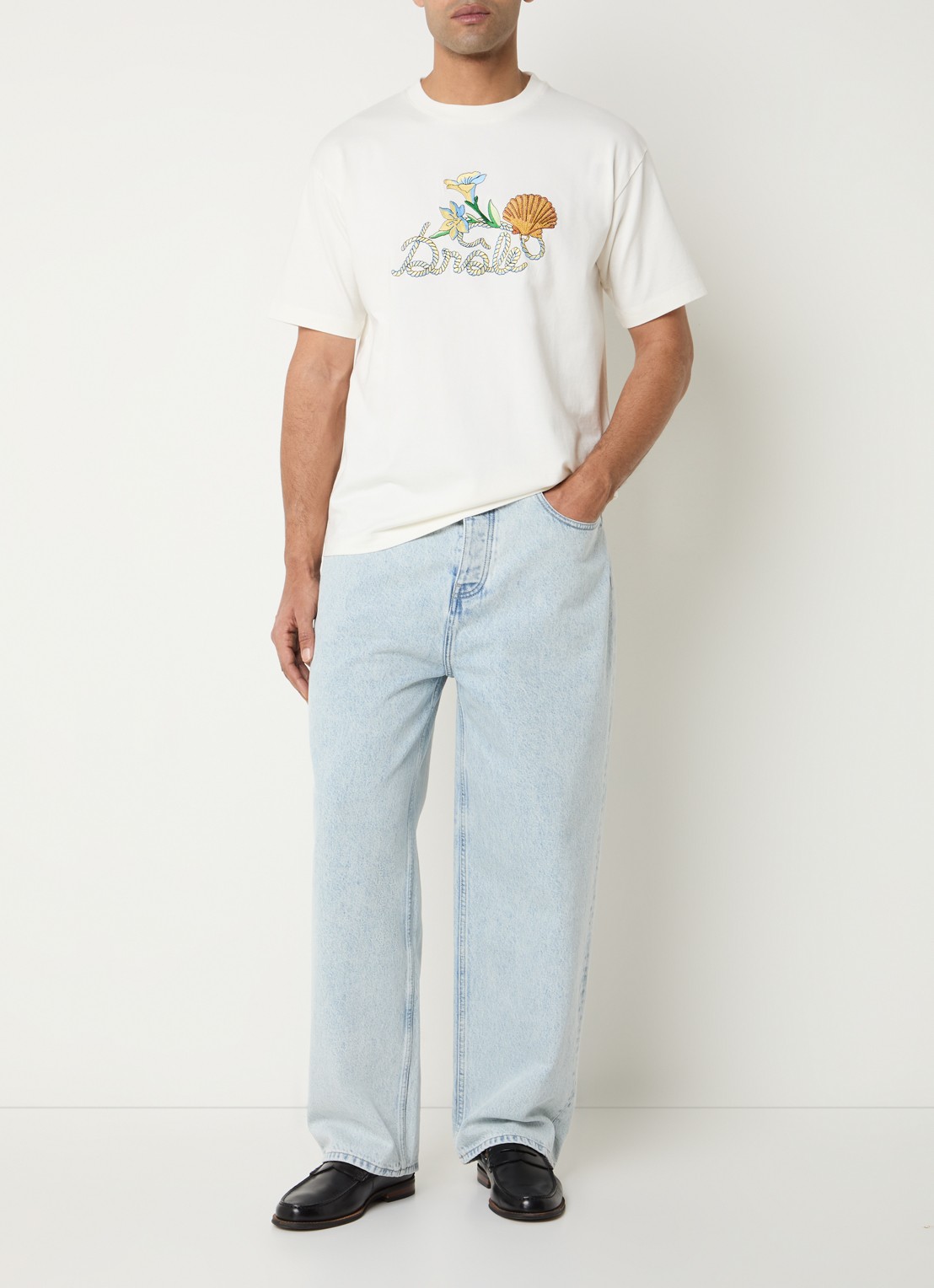 Drôle de Monsieur Shell T-shirt met logoprint - voorkant 4 ivoor