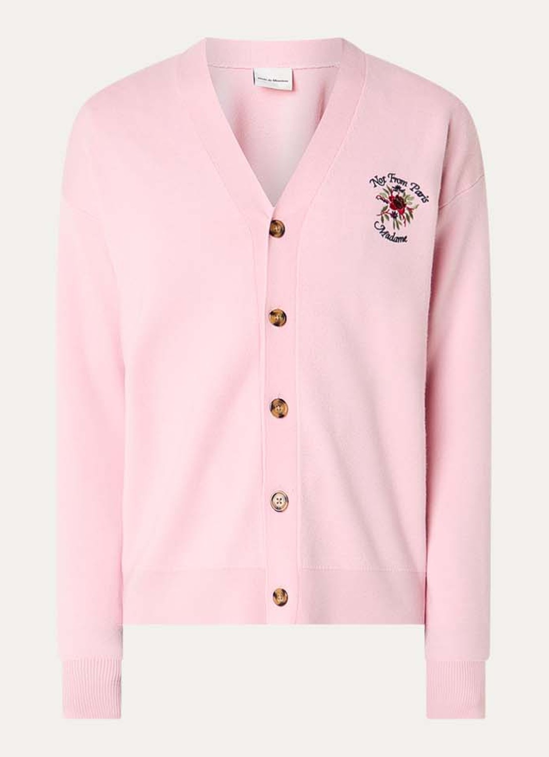 Drôle de Monsieur Slogan Rose fijngebreid vest van merino wol met logoborduring - voorkant 3 roze