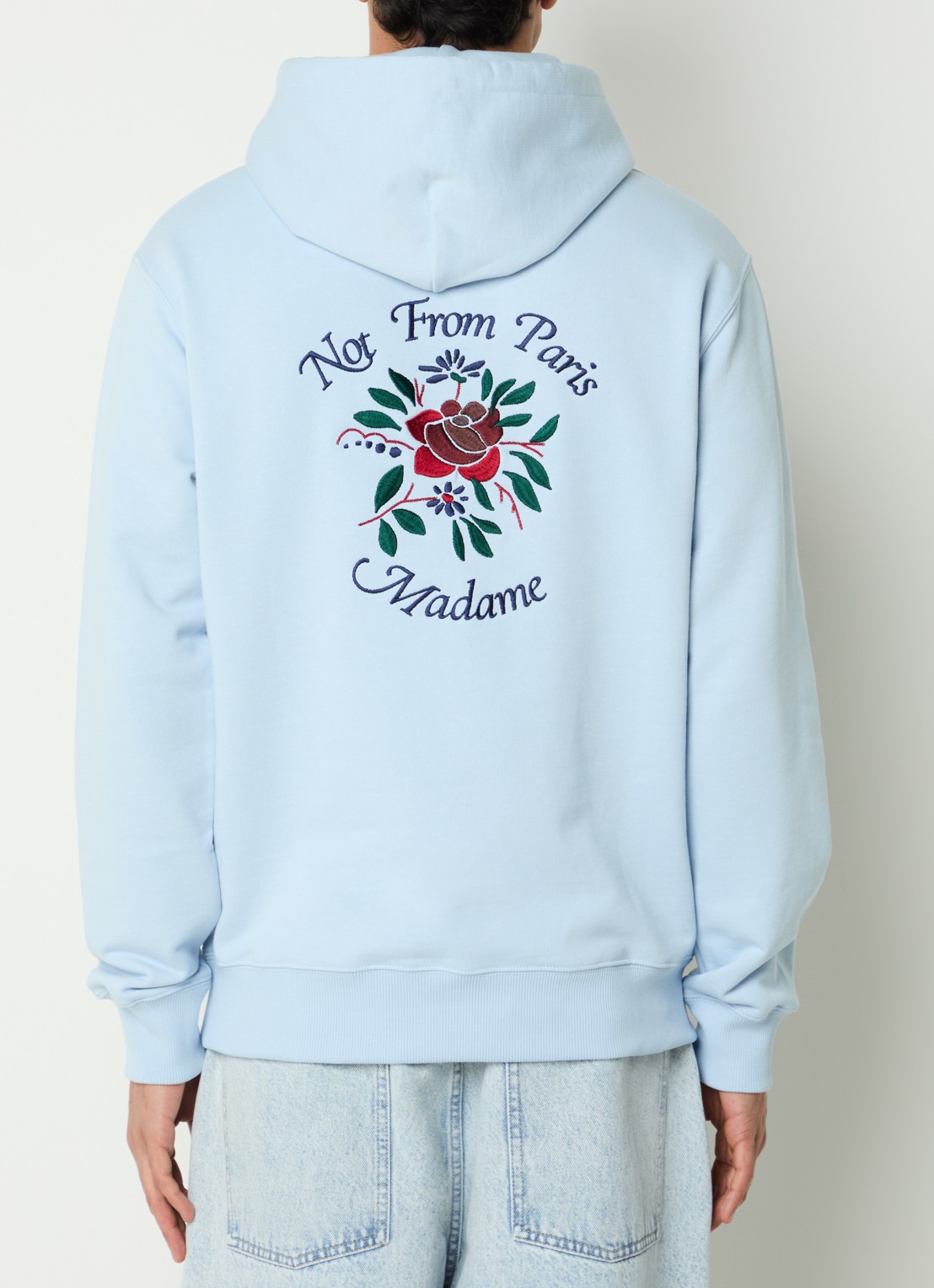 Drôle de Monsieur Slogan Rose hoodie met logoborduring - detail 3 lichtblauw