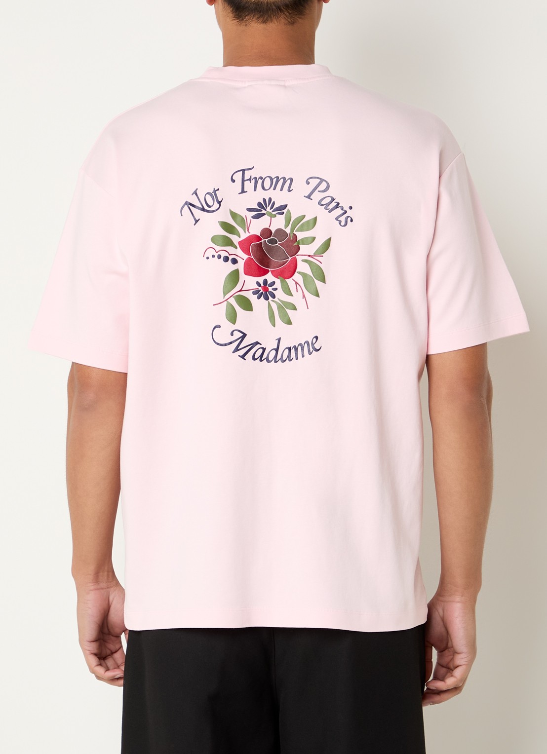 Drôle de Monsieur Slogan Rose T-shirt met logo- en backprint - detail 2 lichtroze