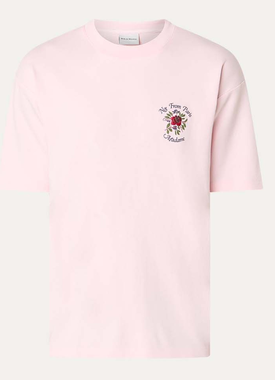 Drôle de Monsieur Slogan Rose T-shirt met logo- en backprint - voorkant 3 lichtroze