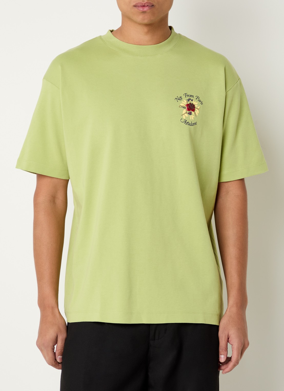 Drôle de Monsieur Slogan Rose T-shirt met logo- en backprint - achterkant lime