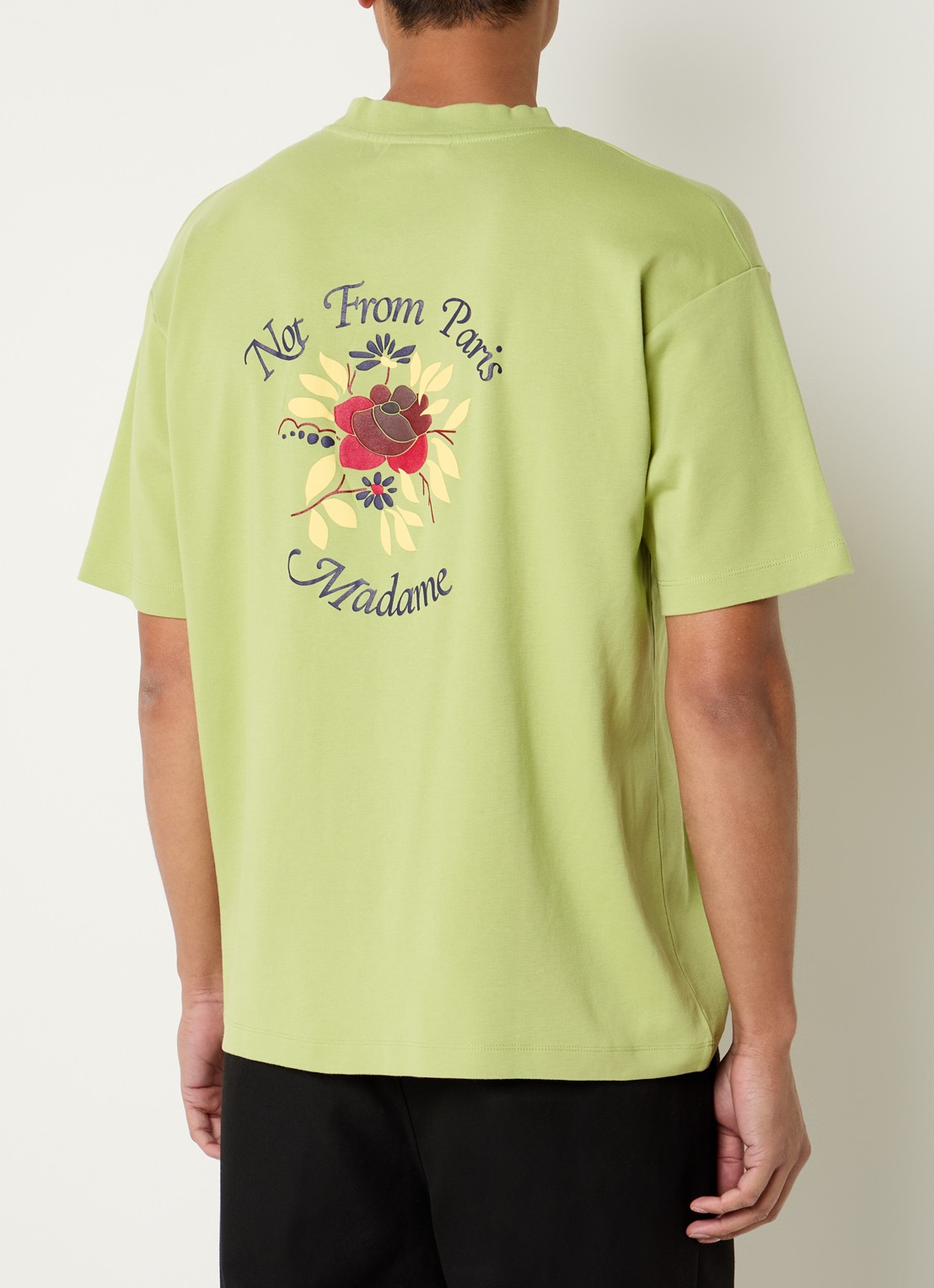 Drôle de Monsieur Slogan Rose T-shirt met logo- en backprint - detail 4 lime