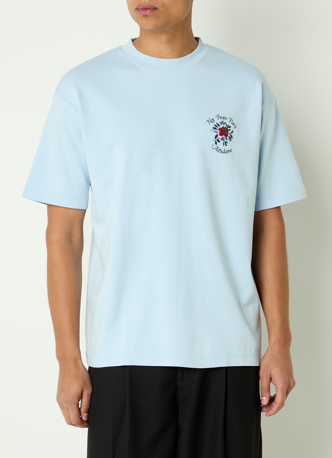 Drôle de Monsieur Slogan Rose T-shirt met logo- en backprint - achterkant 4 lichtblauw