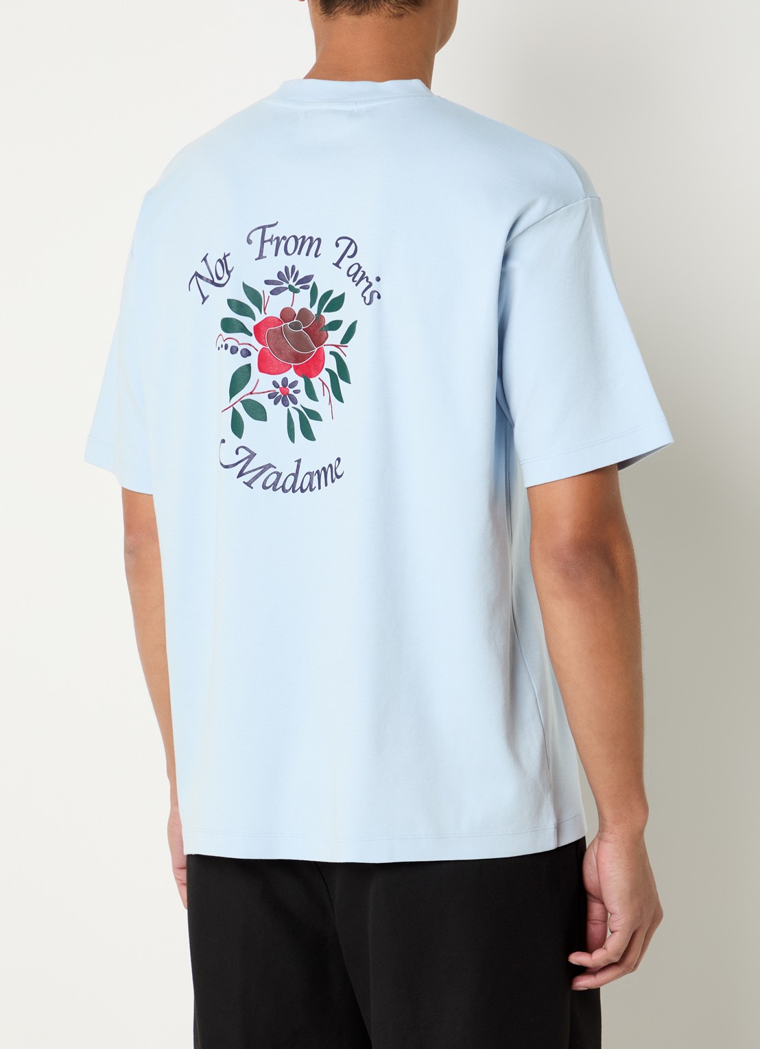 Drôle de Monsieur Slogan Rose T-shirt met logo- en backprint - detail 3 lichtblauw