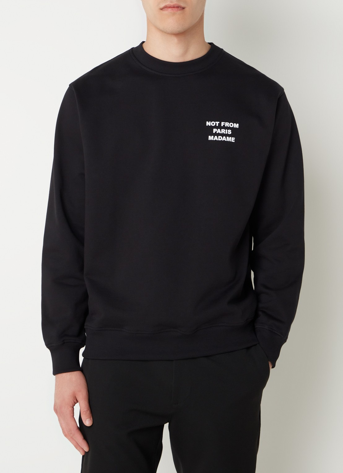 Drôle de Monsieur Slogan sweater met front- en backprint - achterkant 3 zwart