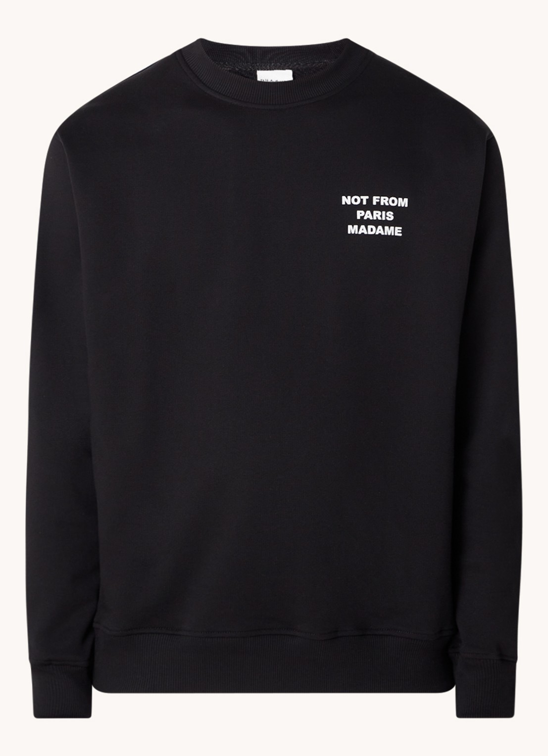 Drôle de Monsieur Slogan sweater met front- en backprint - voorkant zwart