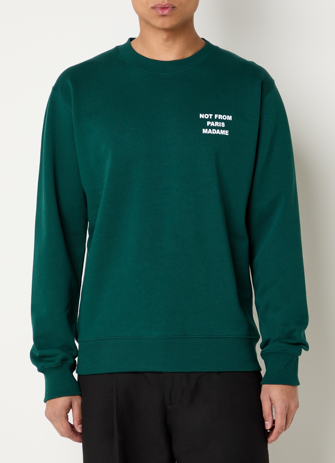 Drôle de Monsieur Slogan sweater met front- en backprint - achterkant 4 donkergroen
