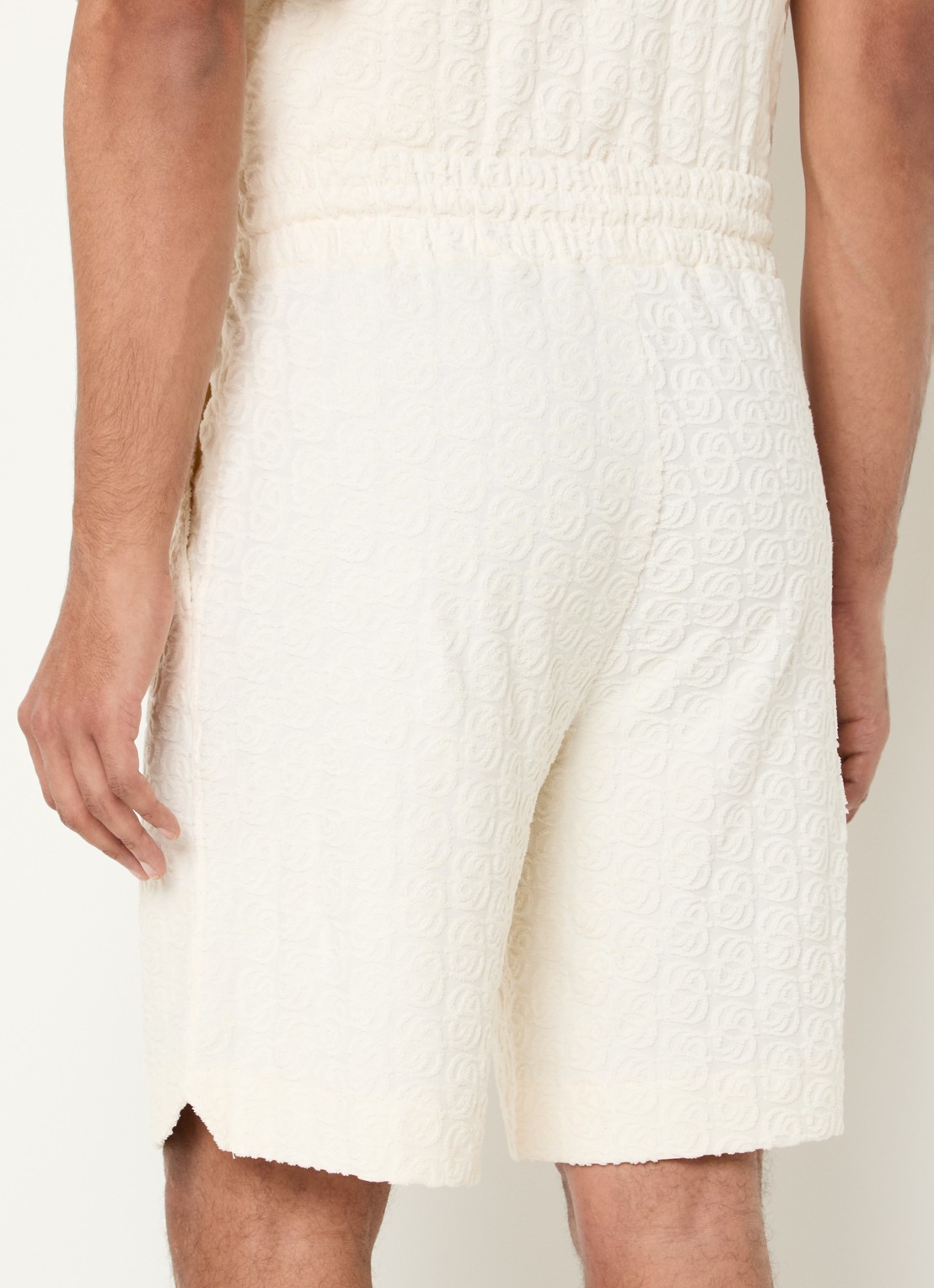 Drôle de Monsieur Straight fit korte broek met structuur en steekzakken - achterkant gebroken wit