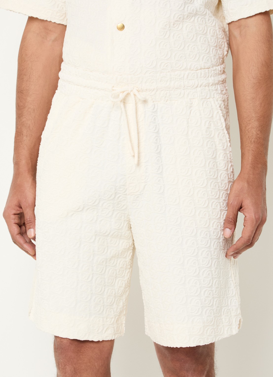 Drôle de Monsieur Straight fit korte broek met structuur en steekzakken - detail 2 gebroken wit