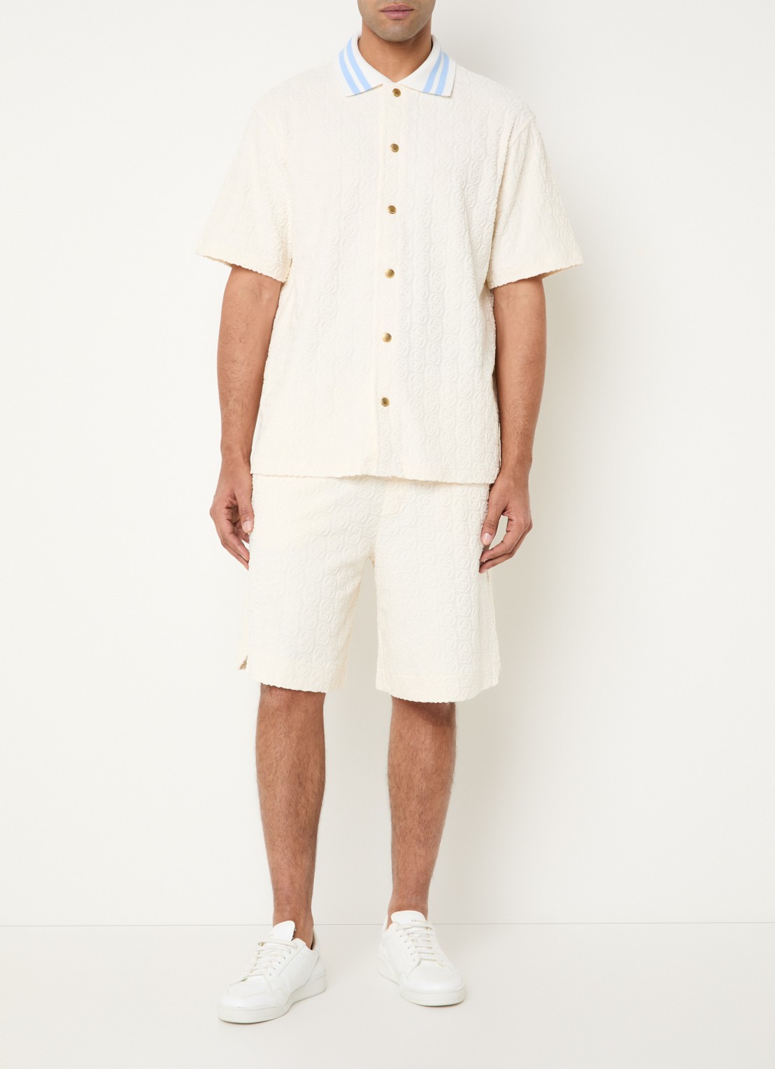 Drôle de Monsieur Straight fit korte broek met structuur en steekzakken - voorkant 4 gebroken wit