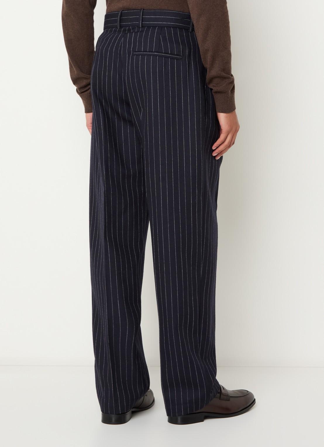 Drôle de Monsieur Straight fit pantalon met krijtstreep en steekzakken - achterkant donkerblauw