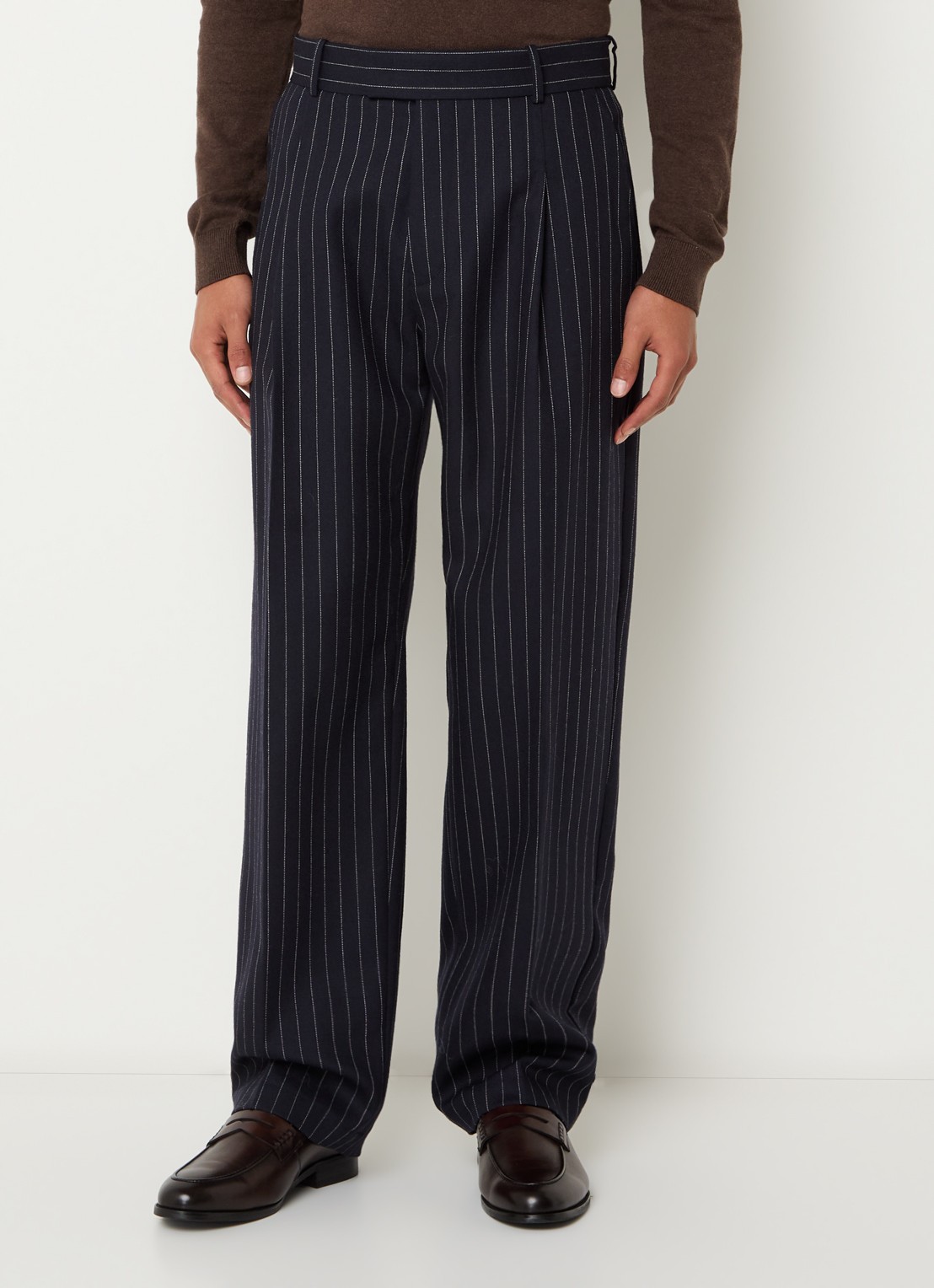 Drôle de Monsieur Straight fit pantalon met krijtstreep en steekzakken - detail 4 donkerblauw