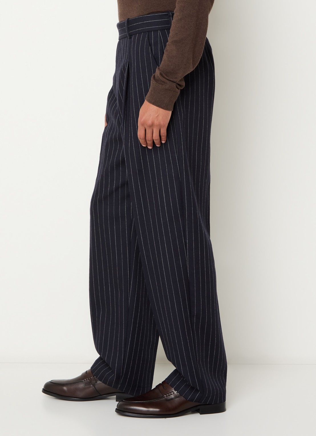 Drôle de Monsieur Straight fit pantalon met krijtstreep en steekzakken - detail 5 donkerblauw