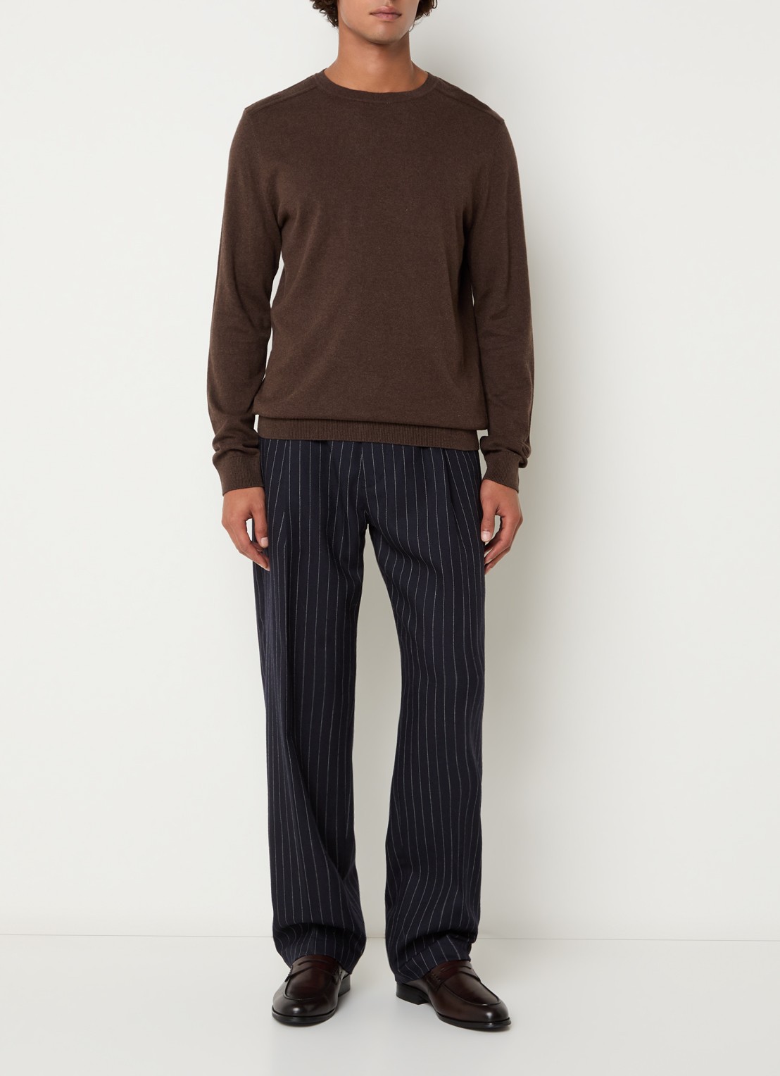 Drôle de Monsieur Straight fit pantalon met krijtstreep en steekzakken - voorkant 3 donkerblauw
