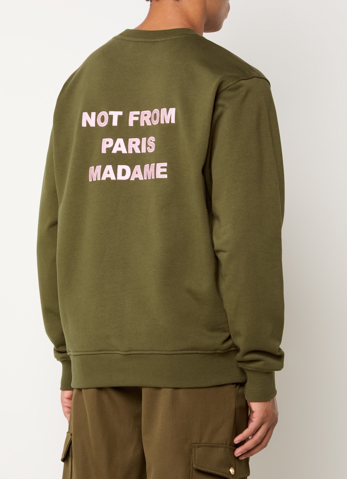 Drôle de Monsieur Sweater met borduring - achterkant 4 legergroen