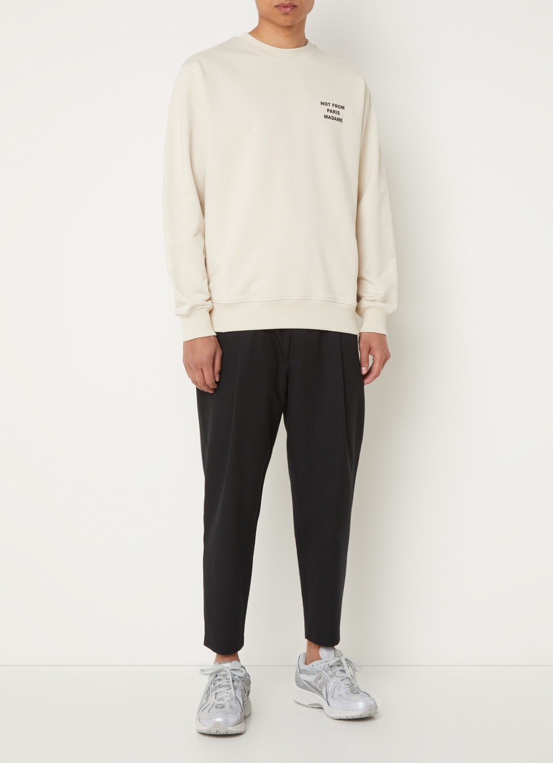 Drôle de Monsieur Sweater met front- en backprint - voorkant 2 beige