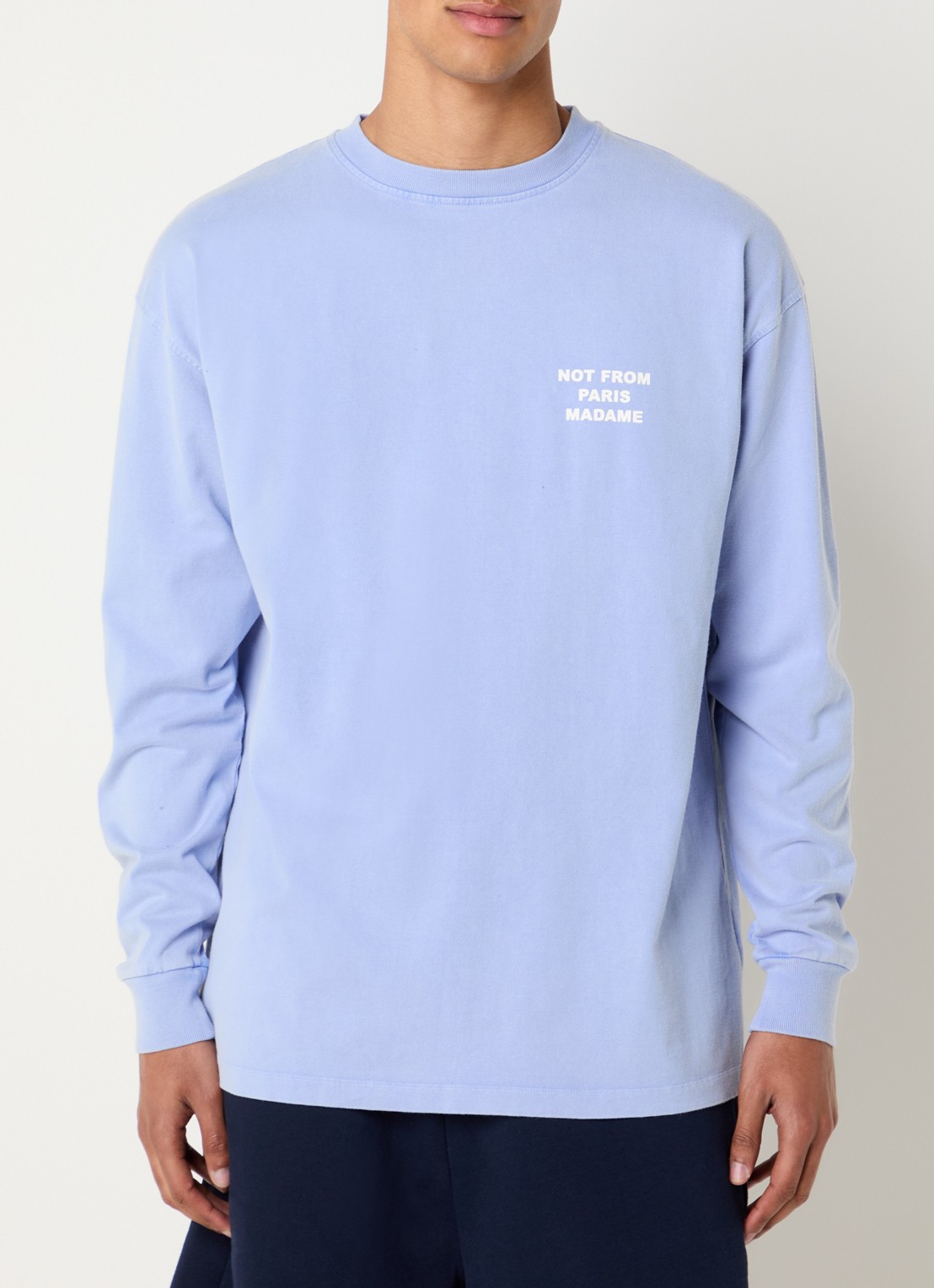 Drôle de Monsieur Sweater met front- en backprint - achterkant blauwgrijs