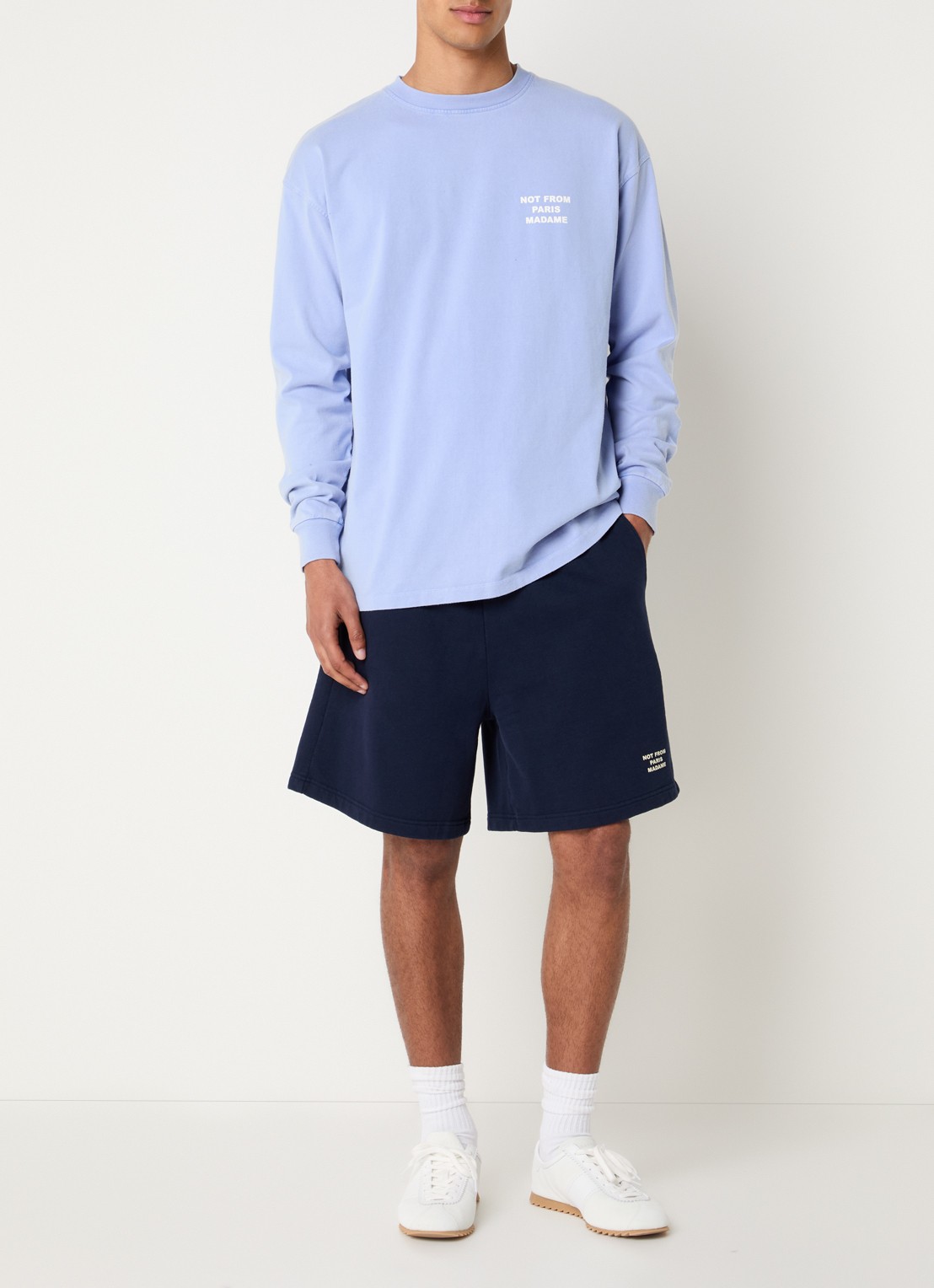 Drôle de Monsieur Sweater met front- en backprint - voorkant 4 blauwgrijs